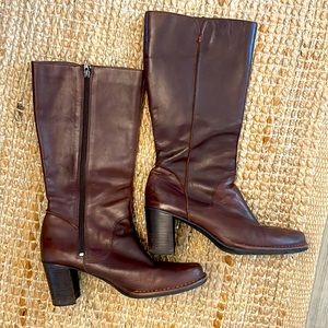 9.5 Indigo Brown Leather Knee-high Boots by Clark’s